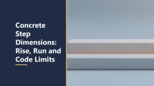 Featured image with the headline Concrete Step Dimensions, beside two wide smooth pale concrete steps