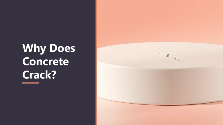 Featured image with the headline Why Does Concrete Crack, beside a smooth pale round concrete slab with a small crack on its top